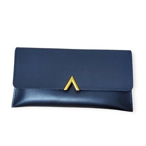 Flat Wallet Clutch Organizer in Black Faux Leather and Suede